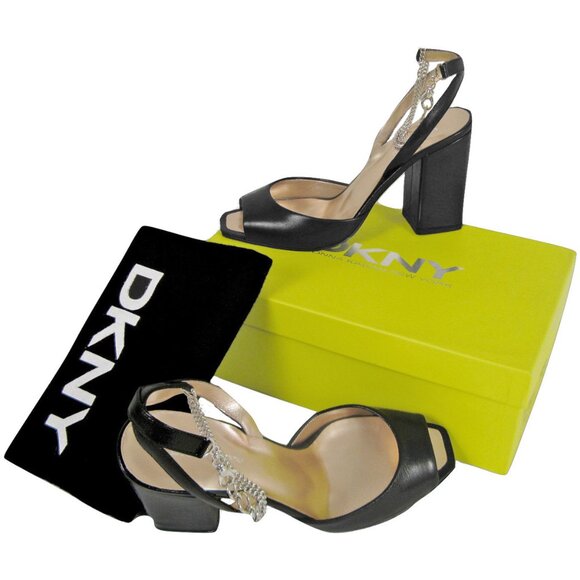 NEW $245 Donna Karan DKNY Shoes (Heels)!Black With Heel ChainMade in Italy